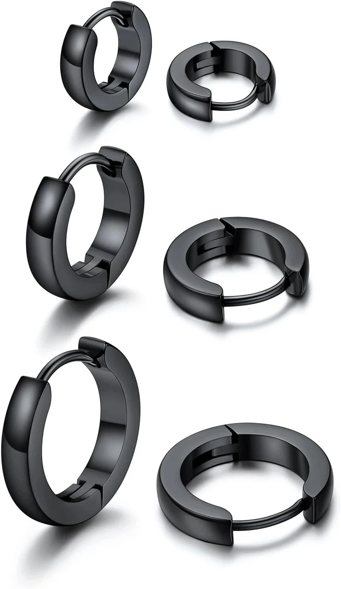 KOLCZYKI ZESTAW 3 PAR STAL NIERDZEWNA KÓŁKA DAMSKIE 7-16MM HUGGIE BIŻUTERIA