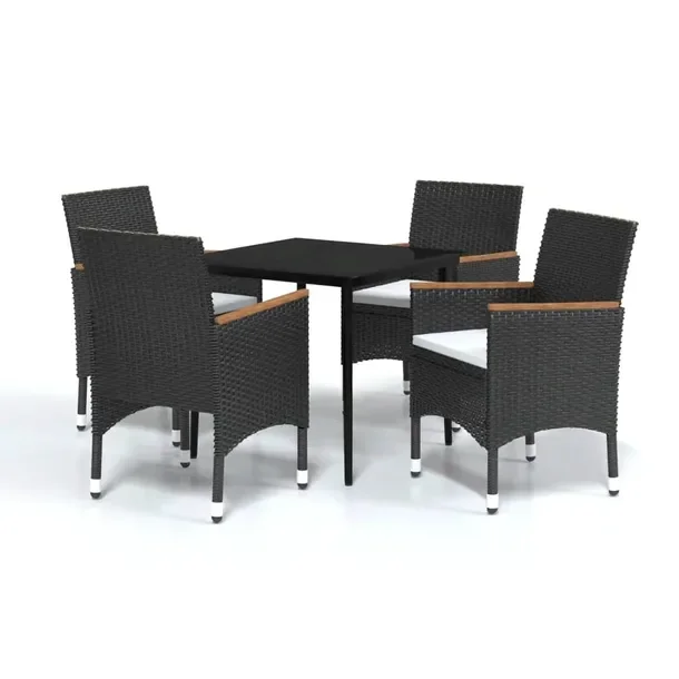 Zestaw mebli ogrodowych czarny rattan PE, stół 80x80x74 cm, krzesła 52x5