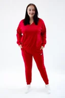 Dresy damskie - Welurowy dres w serek Miriam Czerwony UNI DUŻY - miniaturka - grafika 1