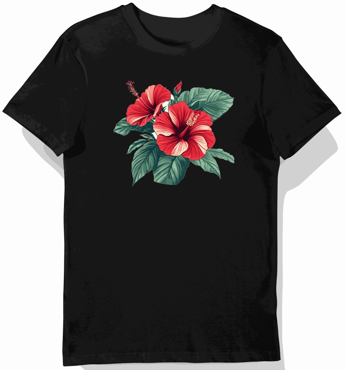 Koszulka męska czarna z nadrukiem kwiatów hibiskusa XXL