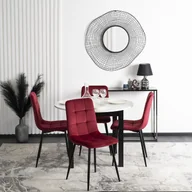 Stoły z krzesłami - Zestaw Stół Okrągły Rozkładany HARRY 102-142 cm Biały/Czarny i 4 Krzesła Tapicerowane do Jadalni PERU Bordowe Welurowe Loft - miniaturka - grafika 1