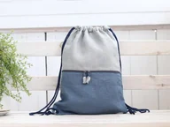 Plecaki worki - Lniany Plecak Z Kieszenią Na Suwak, Niebieski Lekki Prezent Podróżny, Plecak, Turnbeutel 40x30cm ~ 15,7" X 11,8" - miniaturka - grafika 1