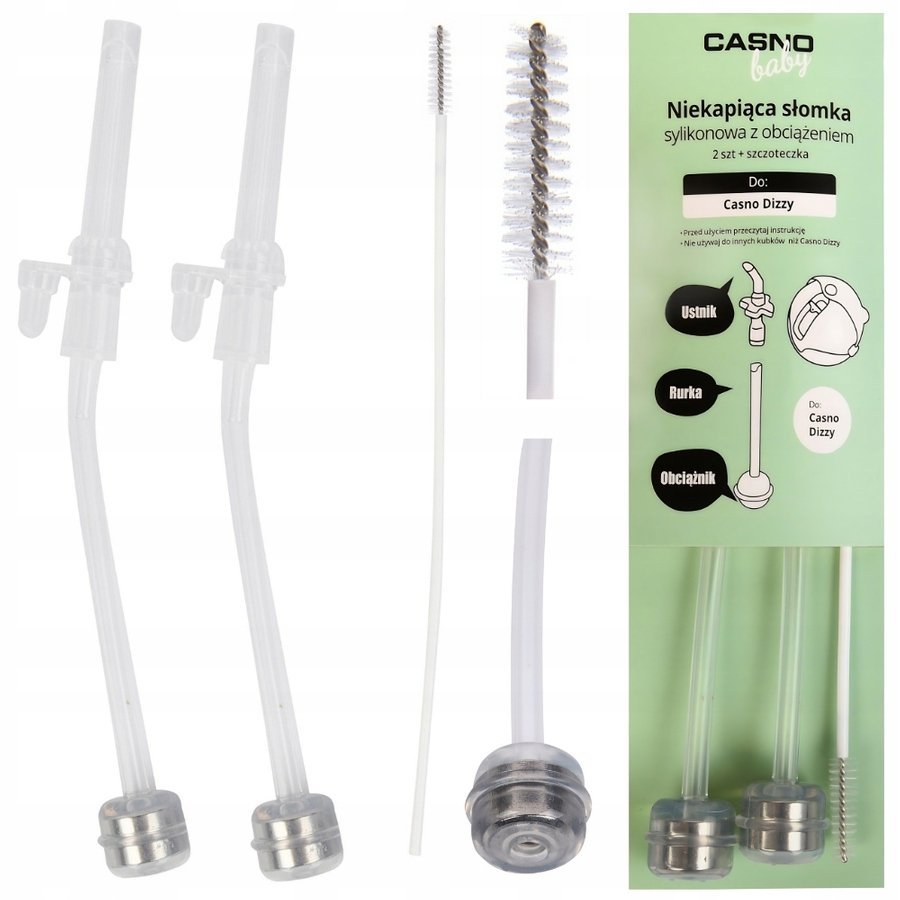 CASNO Zestaw 2x Silikonowa Słomka + Szczoteczka Do Butelki Baby DIZZY