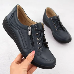 Skórzane półbuty damskie komfortowe granatowe Helios 411 - Półbuty damskie - miniaturka - grafika 1