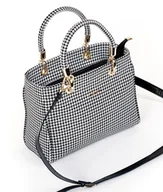 Torebki damskie - Skórzany kuferek - czarno-biała pepitka (7042) - miniaturka - grafika 1