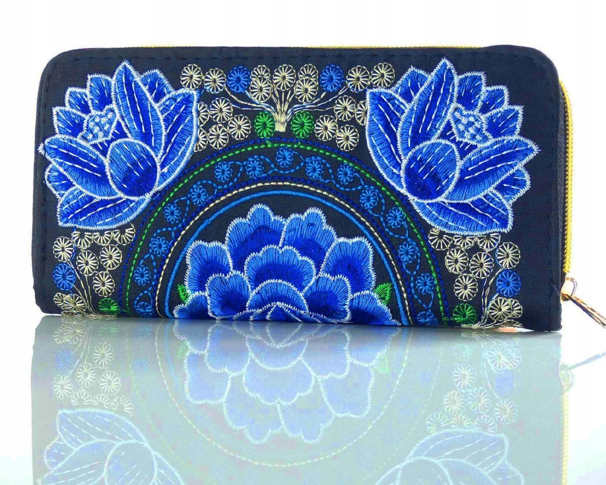 Haftowany Elegancki Damski Portfel Etno Folk Boho Kopertówka