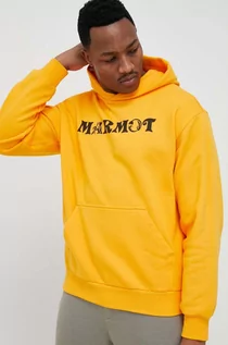 Bluzy męskie - Marmot bluza męska kolor pomarańczowy z kapturem z nadrukiem - grafika 1
