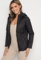 Kurtki damskie - Czarna Pikowana Kurtka Przejściowa z Odpinanym Kapturem Ninorwena - miniaturka - grafika 1
