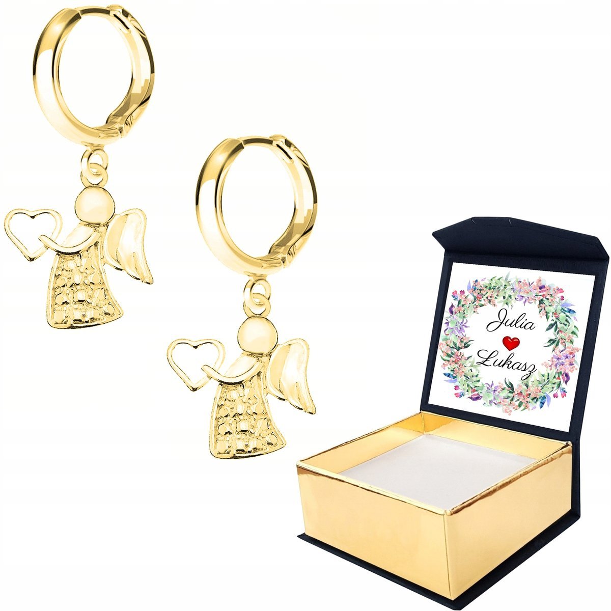 Kolczyki złote Anioł Aniołek 925 WŁASNY NADRUK