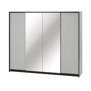 Szafa czterodrzwiowa z lustrem GRIS GS-01 | Oświetlenie LED | Szary + czarny - Szafy - miniaturka - grafika 1