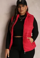 Kamizelki damskie - Czerwona Kamizelka Pikowana z Kapturem Rithe - miniaturka - grafika 1