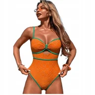 Stroje kąpielowe - Modny Jednoczęściowy Strój Kąpielowy Wyszczuplający Sexy Kobiecy Orange Xl - miniaturka - grafika 1