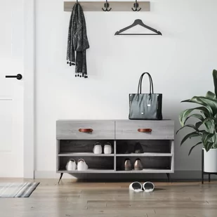 vidaXL Ławka z miejscem na buty, szary dąb sonoma, 102x35x55 cm - Wieszaki i stojaki - miniaturka - grafika 1