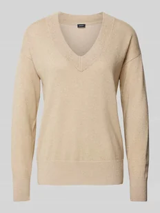Sweter z dzianiny z mieszanki wełny z dekoltem w serek - Swetry damskie - miniaturka - grafika 1