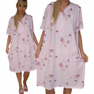 Bielizna nocna - KOSZULA NOCNA BASII ROZPINANA Bawełna plus size różowa 54 56 3XL 4XL - miniaturka - grafika 1
