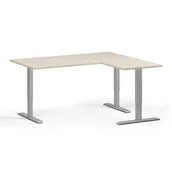 Biurka - Stół z regulacją wysokości, 3 silniki, 745 - 1215 mm, narożnik L/P, blat 1600 x 1400 mm, podstawa szara, brzoza - miniaturka - grafika 1