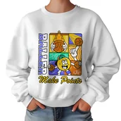 Bluzy damskie - Biała Bluza Damska Dresowa BALLER MAKE POINTS Kolorowe Cool Funky Wz Rozm S - miniaturka - grafika 1