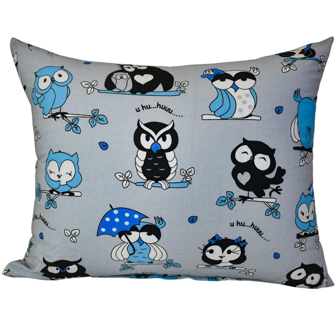 Poszewka Dziecięca 40x60 Bawełniana Szalone Sowy Niebieskie Wysoka Jakość Polski Producent