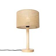 Lampy stojące - QAZQA Wiejska lampa stołowa drewniana z lnianym kloszem naturalnym 25 cm - Mels - miniaturka - grafika 1