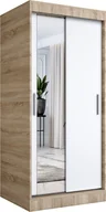 Szafy - MKPOL Szafa przesuwna MODUO COMFORT 90 dąb sonoma/biała mat z lustrem po lewej - miniaturka - grafika 1