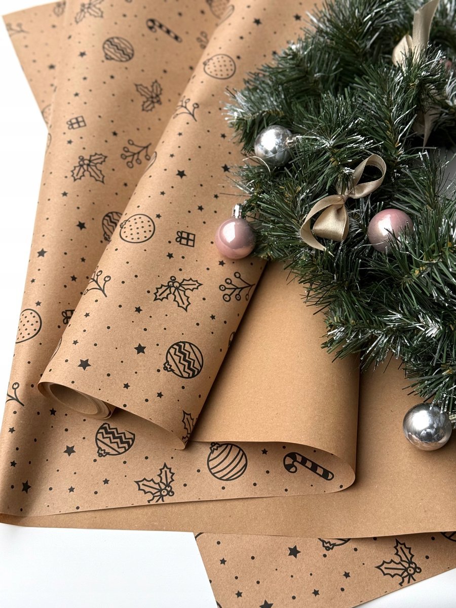 Papier kraftowy Świąteczna atmosfera czarny 60cmx10m do pakowania prezentów