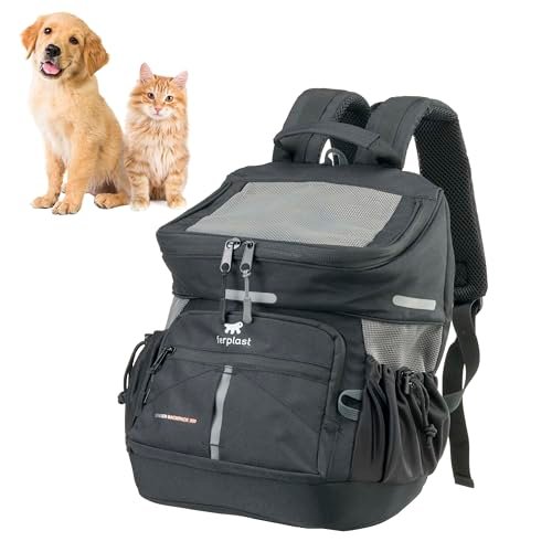 Ferplast Plecak dla psa VOYAGER BACKPACK, torba na zakupy dla kota, torba na psy, szeroki otwór, regulowane paski, pasek bezpieczeństwa, z poduszką, maks. 10 kg, 33 x 23 x 41 H, czarny