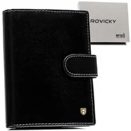Portfele - Rozbudowany duży pionowy portfel męski ROVICKY skórzany czarny na zatrzask karty gotówka dokumenty na prezent antykradzieżowy ochrona RFID - miniaturka - grafika 1