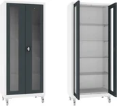 Meble i wyposażenie gabinetów medycznych - XSML.112.9010.7016 mobilna szafa lekarska 2-skrzydłowa 1-komorowa biało-antracytowa na kołach - miniaturka - grafika 1