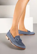 Mokasyny damskie - Niebieskie Mokasyny Vices z Wkładką ze Skóry Naturalnej Zdobione Łańcuszkiem Delariona - miniaturka - grafika 1