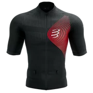 Koszulki sportowe męskie - COMPRESSPORT Koszulka kompresyjna do biegania TRAIL POSTURAL SS TOP black red - miniaturka - grafika 1
