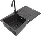 Zlewozmywaki z baterią - Mexen Cesar zlewozmywak granitowy 1-komorowy z ociekaczem i baterią kuchenną Telma, czarny nakrapiany - 6514-76-670200-70-B - miniaturka - grafika 1