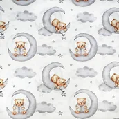 Pasmanteria - Tkanina bawełniana misie z książkami na szaro fioletowych księżycach - miniaturka - grafika 1