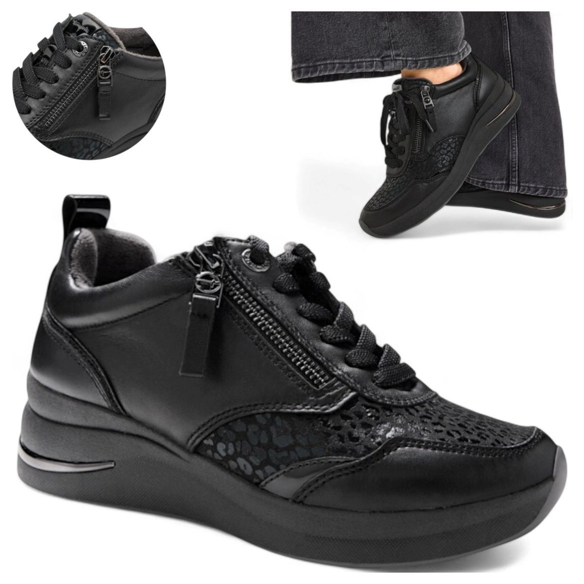 Sneakersy Damskie SKÓRZANE Tamaris Półbuty Wygodne Ocieplane Sznurowane 39