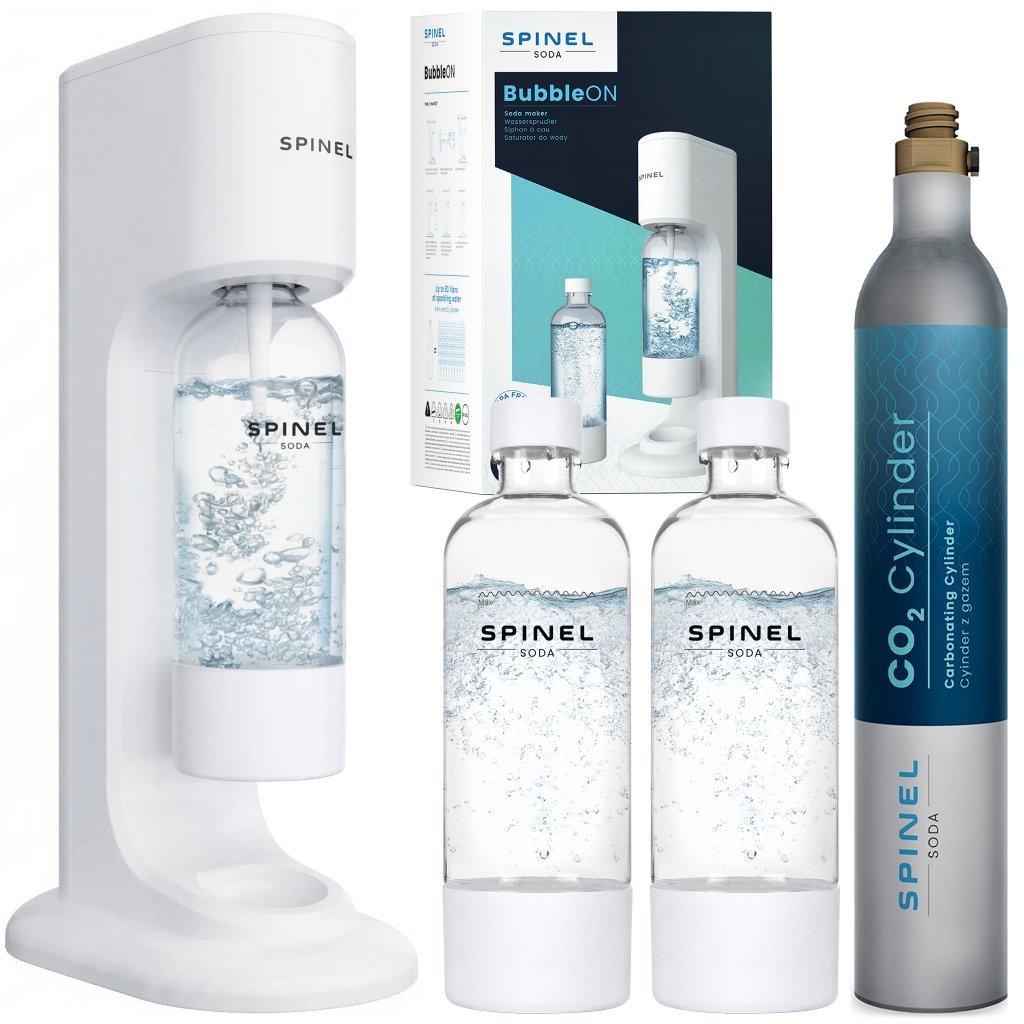 SATURATOR SPINEL SODA BubbleON BIAŁY DO GAZOWANIA WODY 2 BUTELKI + NABÓJ