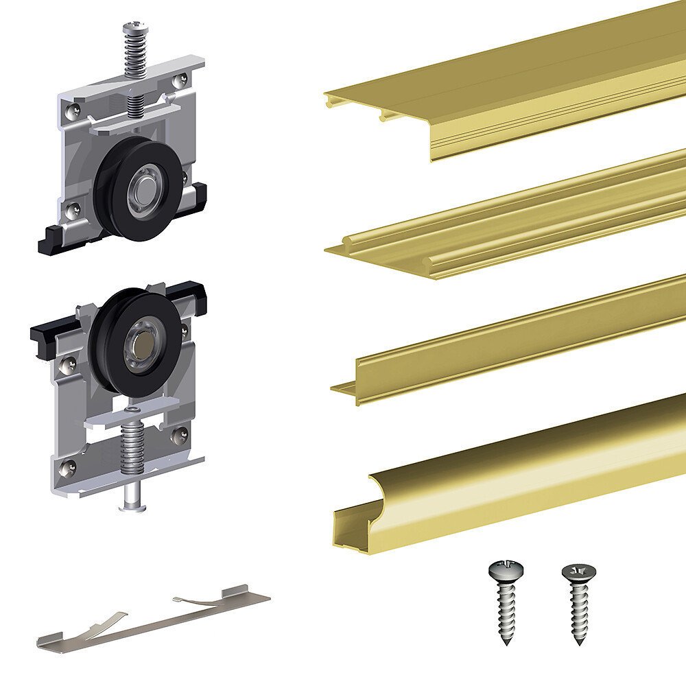 System przesuwny do szafy SLID’UP 210 grubość drzwi 16 mm, na 3 skrzydła, długość prowadnicy 270 cm, kolor złoty