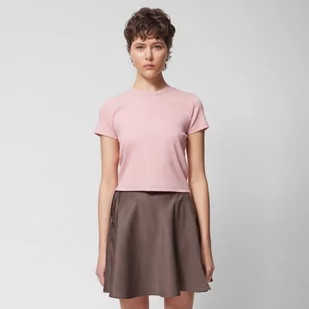 Damski t-shirt crop top w prążki Outhorn OTHWSS24TTSHF1483 - różowy - Koszulki sportowe damskie - miniaturka - grafika 1