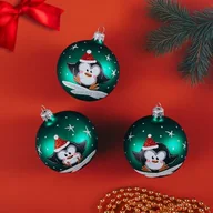 Bombki - Bombka szklana pingwin 8 cm 4 sztuki zielony - miniaturka - grafika 1