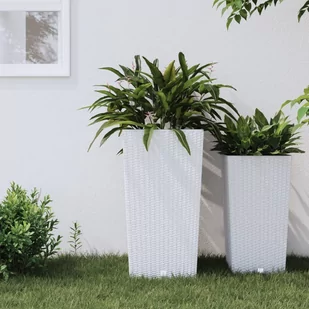 vidaXL Donica z pojemnikiem wewnętrznym, biała, 21/49 L, rattan PP - Pozostałe narzędzia ogrodowe - miniaturka - grafika 1