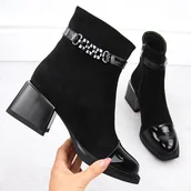 Botki damskie - Botki damskie na ozdobnym obcasie czarne D&A S.Barski Premium Collection MR880-018 - miniaturka - grafika 1