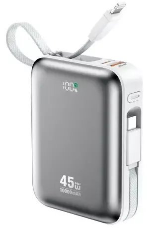 BWOO Power bank P77 45W, 10000 mAh z 2 kablami usb-c i lightning, szary