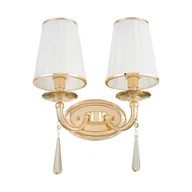 Lampy ścienne - FABIONE W2 elegancki kinkiet złoty biały abażur zawieszka kryształowa 2xE14 - miniaturka - grafika 1