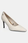 Czółenka - Tommy Hilfiger szpilki skórzane TH LOGO LTH PUMP SLANTED HL kolor biały FW0FW09008 - miniaturka - grafika 1