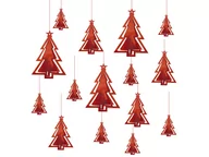 Ozdoby bożonarodzeniowe - L&H Ozdoba dekoracyjna papierowa Choinka 3D metalic czerwona mix 15szt 110354 KTW L&H 12684-uniw - miniaturka - grafika 1