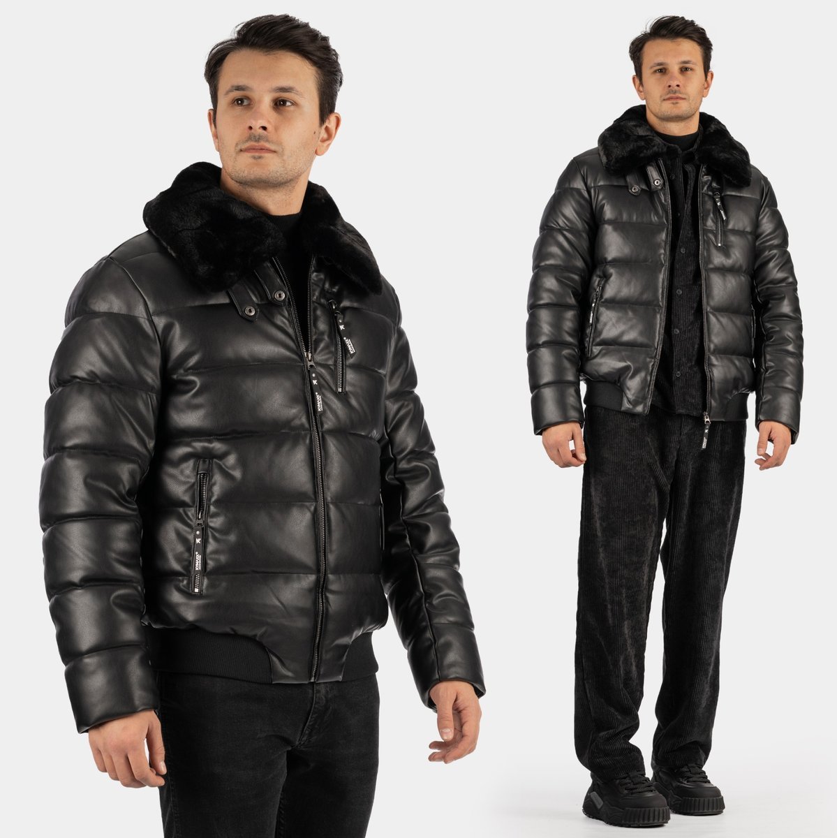 Kurtka Męska Skajka Puchowa Pikowana Z Futerkiem Czarna Kymaxx 5321-1 L Czarny