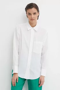 Koszule damskie - Calvin Klein koszula z domieszką lnu kolor biały relaxed z kołnierzykiem klasycznym - grafika 1