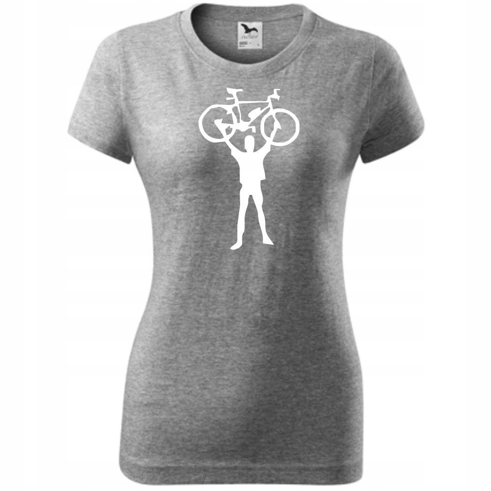 Damska Koszulka z Nadrukiem Rowerowa Rower Prezent dla Rowerzystki T-shirt ciemnoszary melanż L