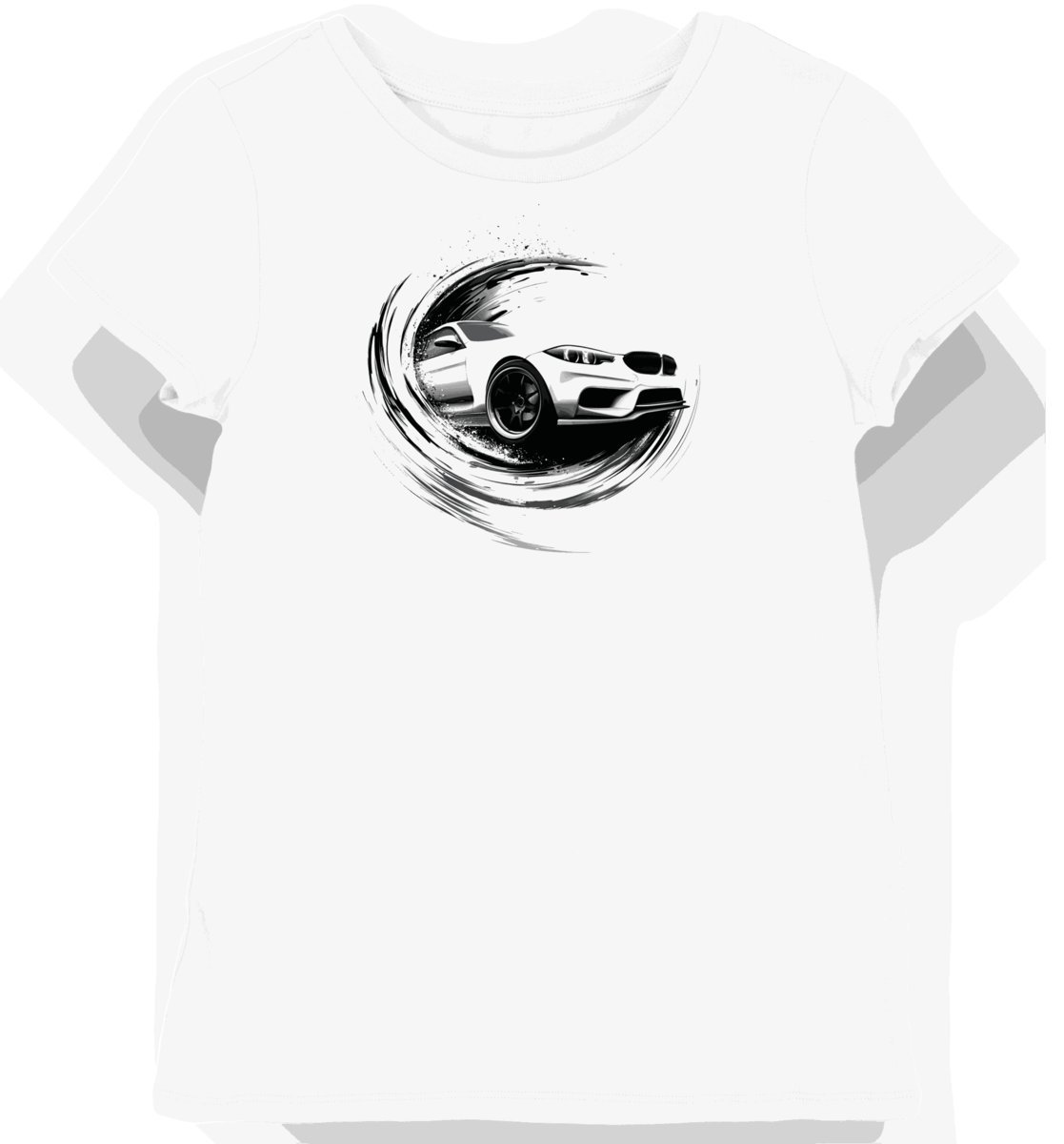 Koszulka damska biała z grafiką eleganckiego auta L