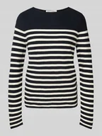 Swetry damskie - Sweter z dzianiny o kroju regular fit z czystej bawełny ze wzorem w paski - miniaturka - grafika 1