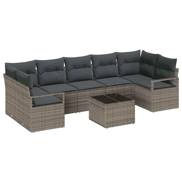 8-Częściowy Zestaw Sof Ogrodowych, Rattan, Szary, Wys. Nóg 5 cm