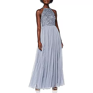 Maya Deluxe Damska sukienka maxi dla druhny wiązana na szyi cekiny zdobiona studniówka ukończenie szkoły ślub, niebieski (Dusty Blue), 32 - Sukienki - miniaturka - grafika 1